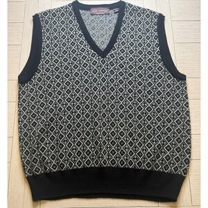 John Ashford Vintage Italian Wool Black & White‎ Geo Print Sweater Vest XL